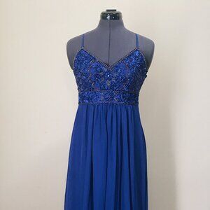 Sue Wong Blue Beaded Evening Dress